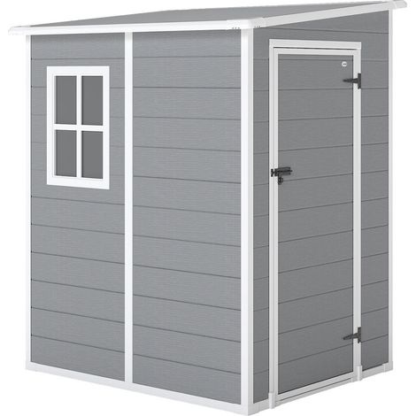 Pour vélos et outillage : Cabane de jardin d'extérieur en PP et aluminium, double porte et fenêtre, 122x149x192 cm gris (1/5)