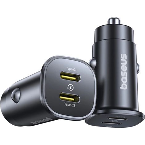Baseus GoTrip 2 x USB-C 30W Kfz-Ladegerät – Schwarz (1/5)