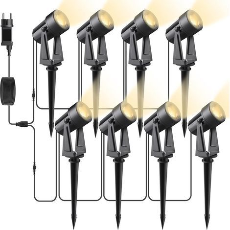 8 Pack Spot LED Extérieur, 8x2W Projecteur de jardin 28m/92ft 2400LM COB IP65 étanche 27V LED à Piquer Lampe Jardin blanc chaud avec piquet de terre pour extérieur Jardin Yard (1/5)