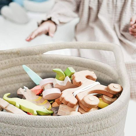 Hängender Korb aus Baumwollseil, Wandblumentopf, dekorative Aufbewahrung für Decken, Bettwäsche, Schlafzimmer, Wohnzimmer, Kinderzimmer (1/5)