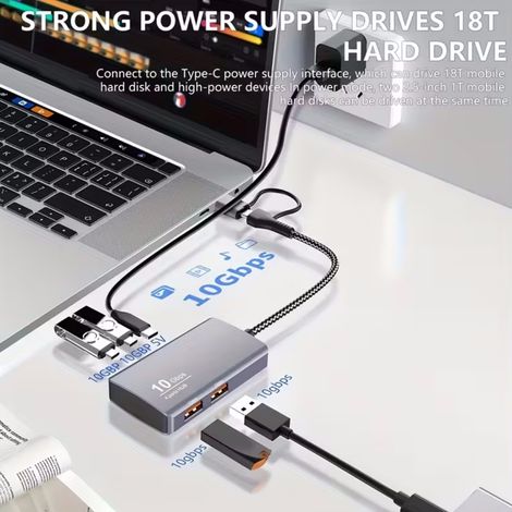Hub USB 3.2 Gen 2, Station d'accueil USB-C 10 Gbps, Concentrateur USB 3.2 Type-C Haute Vitesse (1/5)