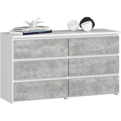 Akord – Petite commode enfant 100 cm – 6 tiroirs – Façade béton – Panneau stratifié – Dimensions 100x35x57 cm (1/5)