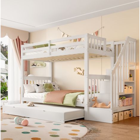 Cama dormitorio infantil con nido y estantería blanca OKMYHOME (1/5)