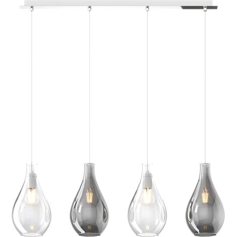 Lampadario Contemporaneo Drop 2.0 Metallo Cromo Vetro Trasp-Fumè 4 Luci E27