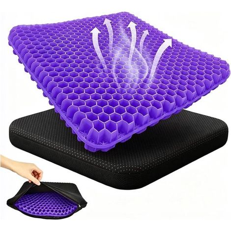 Cojín de gel para asiento - Cojín ergonómico - Para sentarse durante largos periodos - Estructura de panal - 42 x 36 cm - Negro (1/5)