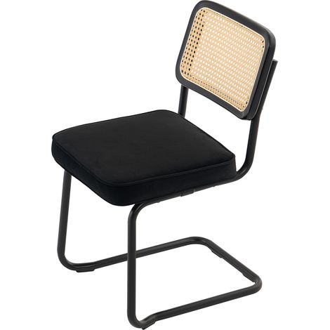 Mophorn Sedie in Rattan, Sedia da Pranzo, Sedia Imbottita in Velluto Schienale Rattan, Sedia da Cucina per Sala da Pranzo retrò per Soggiorno, Camera da Letto, Sala Lettura, Ufficio, Nero, 2 Pezzi (1/5)