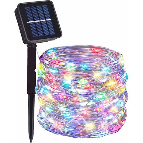 Guirlande lumineuse solaire LED (12 m, 100 LED colorées), idéale pour décorer anniversaires et mariages. (1/5)