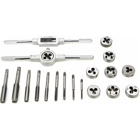 20-teiliges Gewindeschneidwerkzeug-Set, Gewindebohrer und Schneideisen, Gewindeausdreher, Schraubenausdreher, Stahl M3-M12, mit Aufbewahrungskoffer (1/5)