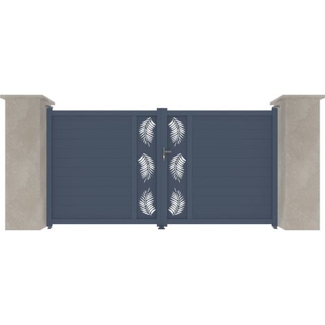 Portail aluminium battant gris RAL 7016 – Largeur 3060mm – Hauteur 1800mm – Ajouré avec serrure et poignée – Motorisable