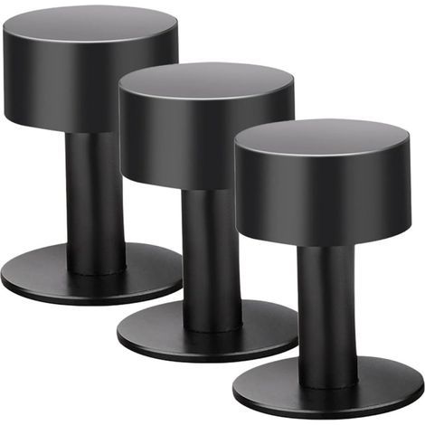 Three adhesive stainless steel doorstops with shock-absorbing rubber (60 mm, black) (1/5)