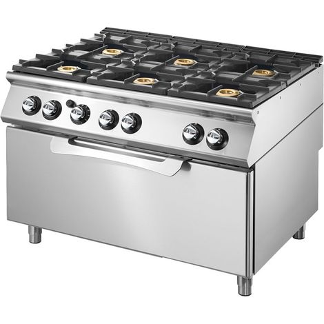 Cuisinière gaz sur four gaz statique maxi, 6 brûleurs 1200x730x870 mm - VIRTUS