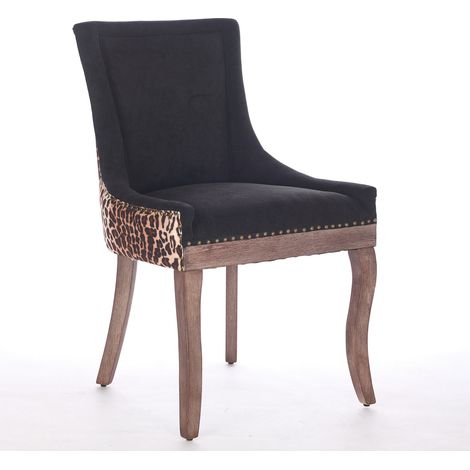 Fauteuil de Salle à Manger A&A, Chaise Ultra Renforcée en Tissu, Pieds en Bois Massif Teinte Neutre, Clous Décoratifs Bronze, Lot de 2, Motif Léopard, DE1807LP (1/5)