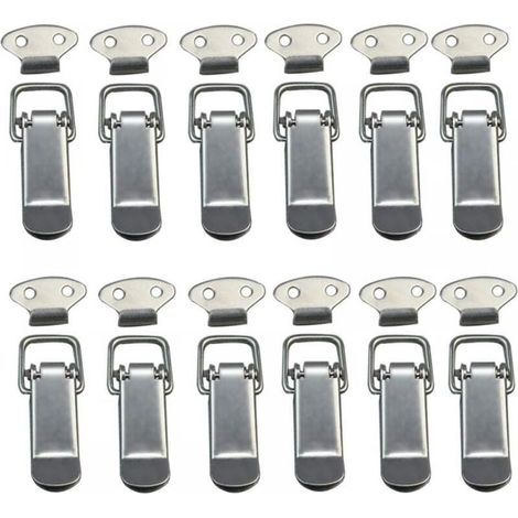 12Pcs Hood Clips, Lever Latches, Spring Loaded Latches, Toggle Latch, Spring Buckle with Hook, Stainless Steel Spring Latches for Cabinets, Boxes, Drawers, Cupboards (1/5)