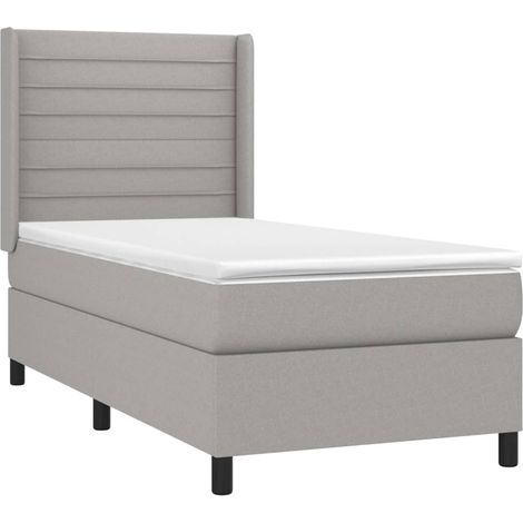 Cadre de lit LED avec sommier tête de lit matelas surmatelas 100x200 cm tissu gris clair TDL0207930
