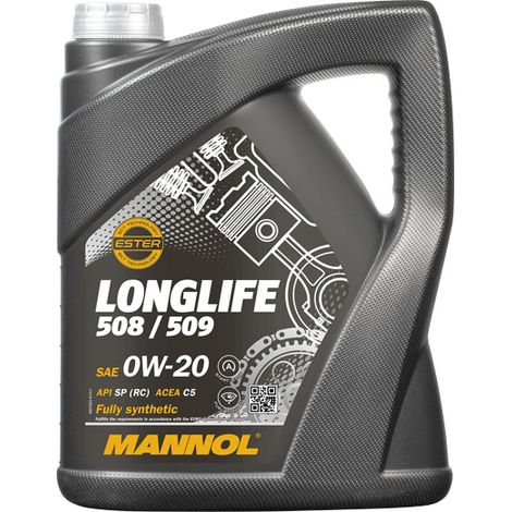 Huile moteur automobile MANNOL 0W20 LONGLIFE 508/509 5 litres (7722) (SYNTHÉTIQUE)