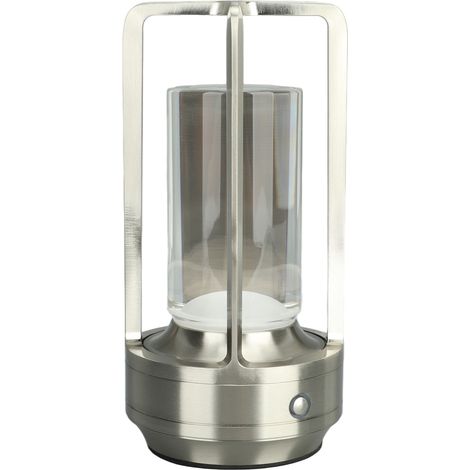 Lampe de table LED sans fil rechargeable argentée, gradation sans palier 3 couleurs, lampe tactile pour chevet de lit (1/5)