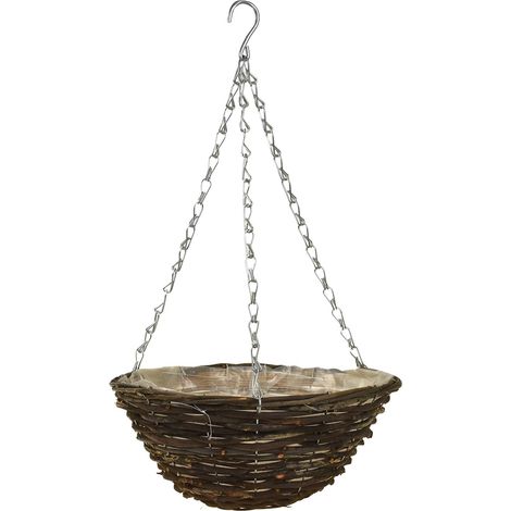 14" Garden Rattan Hanging Baskets Indoor Outdoor Hanging Planter Plant Pots Rattan Wicker Hanging Basket (14" Round Rattan Basket) (1/4)