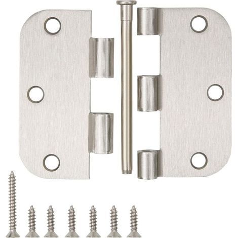 10 Stück Türscharniere aus Nickel, Satin-Nickel, 3,5 x 3,5 Zoll, innen 3 1/2 Zoll, gebürstete Nickel-Türscharniere mit abgerundeten Ecken von 5/8", Eisen-Falttür-Silber-Residential-Scharniere (1/4)