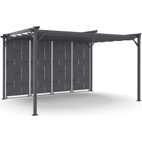 Pergola Persianer aus Stoff einziehbares Dach 3x4 M 4 Pans modulierbar anthrazitgrau