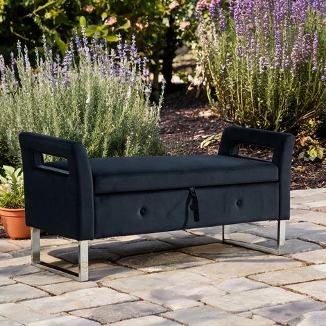 Banc de rangement en velours noir avec accoudoirs 138 x 51 x (1/5)