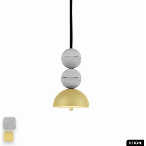 Lampe de suspension en béton - BOSFOR CONCRETE BLANC - CITRON 2 BALLES LED 14W (1/3)