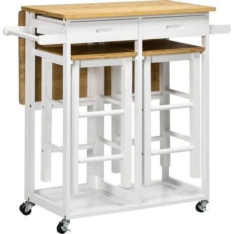 Ensemble table bar et 2 tabourets REDDICH blanc et bambou verni (1/5)