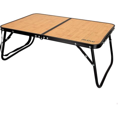 Table Basse Pliable, 60X40X25 cm, Effet Bambou, avec Serrure de Sécurité, Structure en Aluminium, Plateau en Bois MDF, Supporte 20 kg, Poignée et Sangle de Transport (1/5)