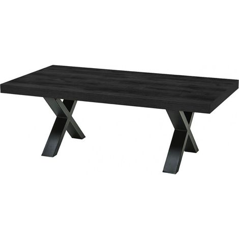 NOX - Table Basse Aspect Bois Noir Piètement X Métal Noir (1/4)