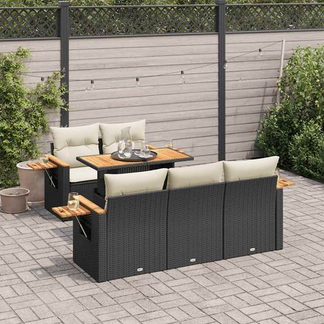 vidaXL Set sofás jardín y cojines 6 pzas ratán sintético acacia negro (1/5)
