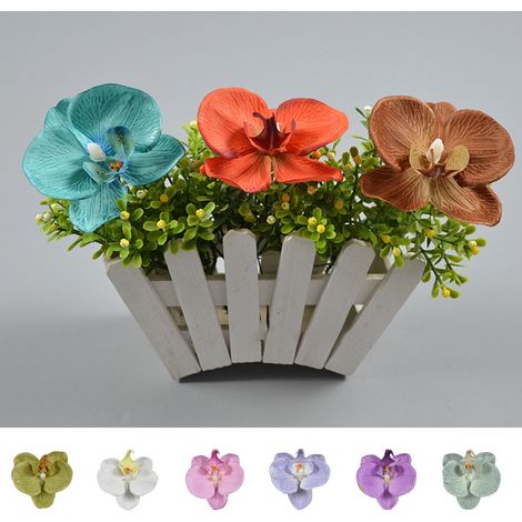 Fleur Artificielle - Orchidée Papillon Simulée - 9 cm x 8,5 cm x 5 cm - Décoration Intérieure Mariage DIY - Lot de 6 (1/5)