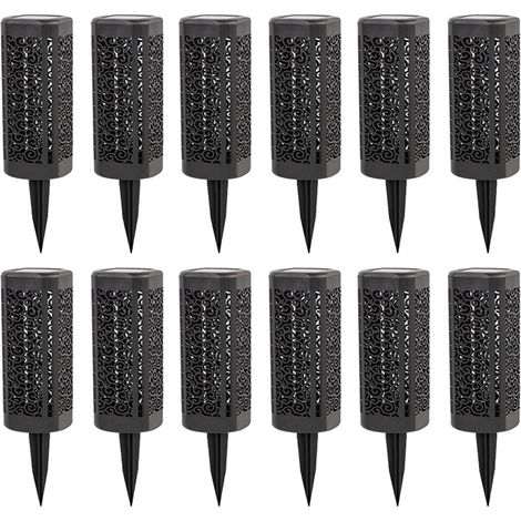 Set of 12 Solar Garden Lights—Hollow-Design Landscape Lighting [Warm Light] (1/5)