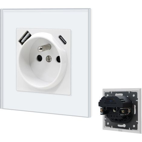 Prise Murale USB C,Prises Electriques Standard avec des griffes,Multiprise Murale avec USB Max 2.1A,16A Prise de Courant Alternatif,Convient Ipad,Smartphone(1 Prise avec USB et Type C,Blanc) (1/5)