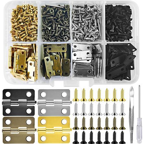 120pcs Charnière Coins Arrondis, 16x13mm Métal, 4 Couleurs, Vis Incluses, Pour Boîtes à Bijoux (1/5)