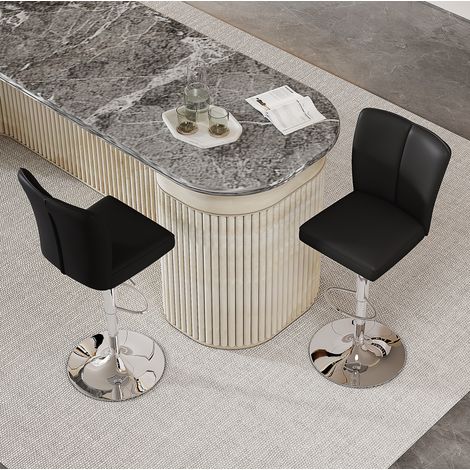 Lot de 2 tabourets de bar réglables, pivotants à 360°, PU noir et métal argenté (1/5)