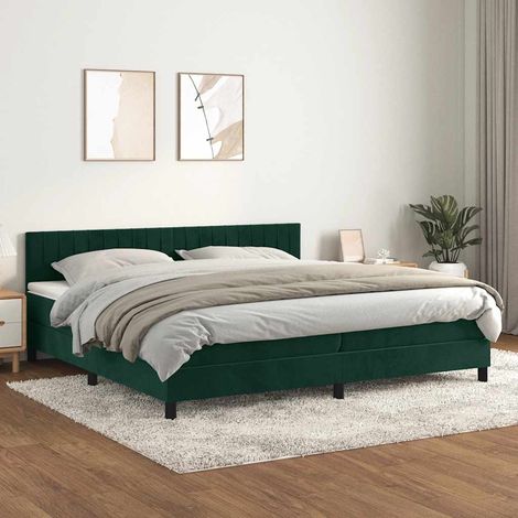 Cama box spring con colchón terciopelo verde oscuro 200x200 cm (1/5)