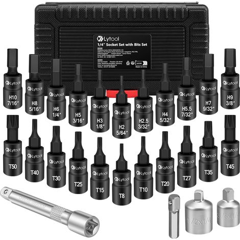 Jeux de Douilles Multiples, Douille Hexagonale Torx Socket, Adaptateur 1/2'' 1/4'' 3/8'', pour Clés Dynamométriques et Perceuse Électrique, Réparation Voiture Motos - (1/5)