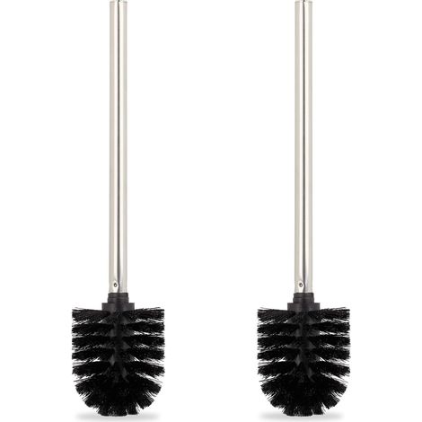 Brosse WC de Rechange, Set de 2, Brosse Toilettes tête Amovible Salle de Bain Toilettes, HxD:36 x 8 cm, Noir (1/5)