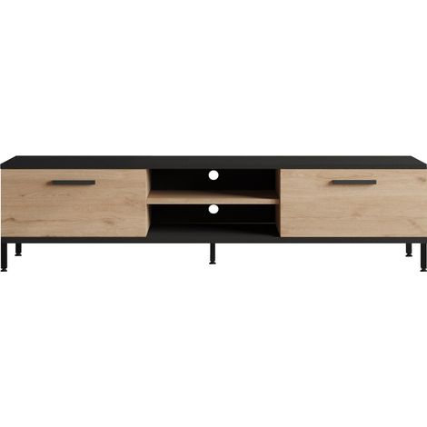 Mobile TV supporto televisione soggiorno scaffale Lempäälä con 2 ante 39 x 160 x 35 cm effetto rovere nero 030010080