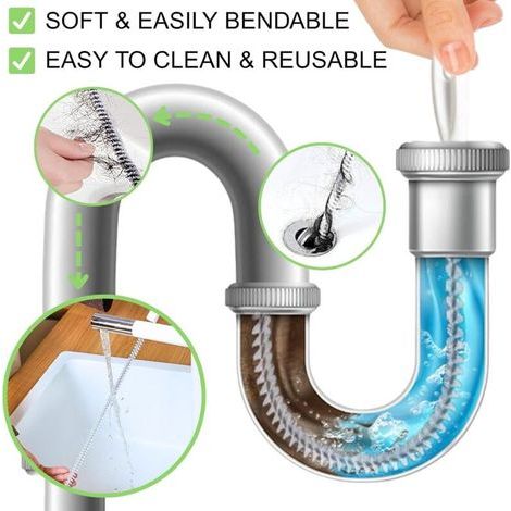 AIPERQ 3 Pièces Brosse de Nettoyage de Drain D'égout, Flexible 45cm évier Brosse de Nettoyage pour Débouchage de Canalisation et Les Tuyaux, Vidange Drague Outil pour Salle de Bains Cuisine (3 Pièces) (1/3)
