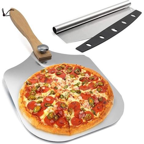 Pala per pizza in metallo da 30 cm - Pala per pizza in alluminio con manico pieghevole - Kit per pizza con taglia pizza a bilanciere