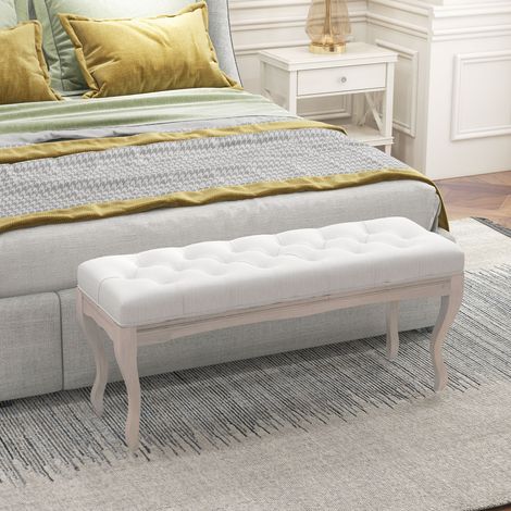 Pied Banc Lit Pieds Siège Rembourré Entrée Couloir Crème Bois 120 kg 110x37x49cm (1/4)