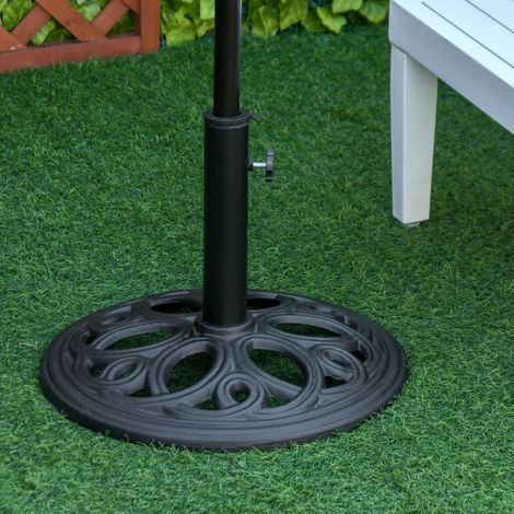 Pied de parasol rond en fonte 11.5 kg. pour poteaux de Ø 38 et 48 mm. pour jardin patio terrasse. Ø 45 x 33.5 cm. noir