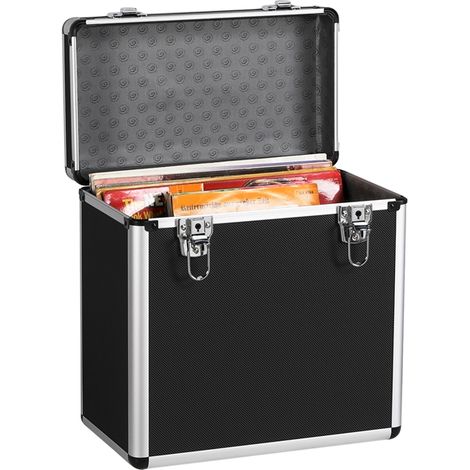 Yaheetech Valigetta Porta LP con Capacità 50 Dischi Valigia Custodia per Vinili Trucchi Gadget 35 x 20 x 36 cm Nera (1/5)