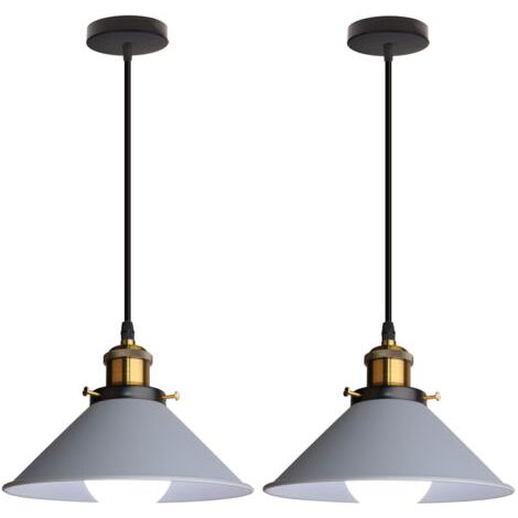 royaluxe- (2PCS) Lampe À Suspension Rétro Lustre Vintage Gris Ø22CM Plafonnier Industriel Lampes Suspendues Modernes Pour Restaurant Cuisine Café E27 (1/5)