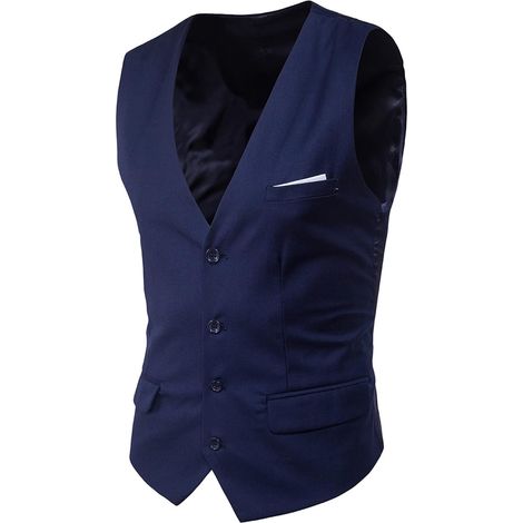 Chaleco de traje para hombre con cuello en V, corte suave, color liso, talla L, para bodas, graduaciones, ocasiones de negocios, talla L (1/5)