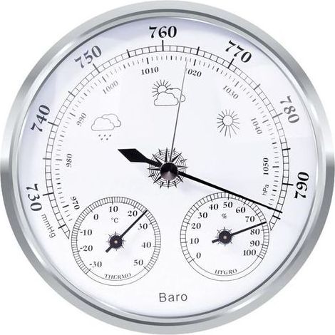 tation météo analogique - Station météo analogique pour l'intérieur et l'extérieur - Composé d'un baromètre, d'un thermomètre et d'un hygromètre(Argent,128mm) (1/5)