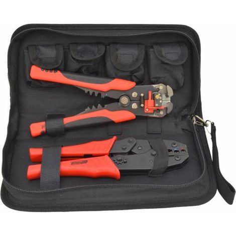 AWTOOLS Steckverbinderzange + 5 Schneideisen + Abisolierzange