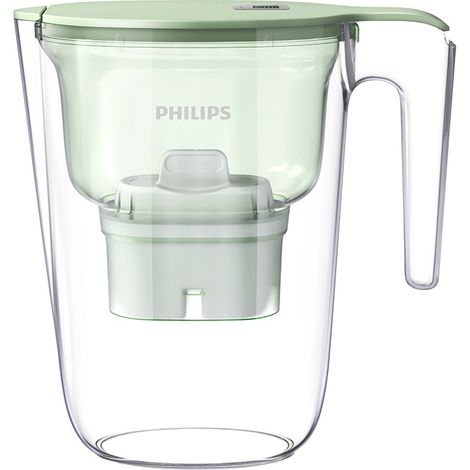 Water Pitcher Filter + 6 Replacement Filter Cartridges, Advanced Filtration, Fast Flow, Electronic Timer, Filters CHLORINE, CAL, Heavy Metals & MICROPLASTIC, 2.8L Capacity