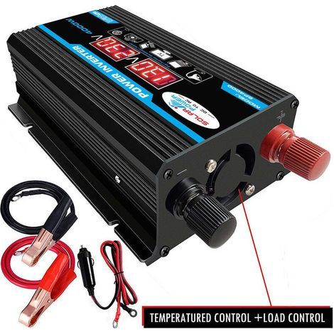Convertisseur 12V 220V pur sinus 4000W – Double AC prises – Affichage LCD – Protection sous-tension et surtension – Ventilateur intelligent (1/5)