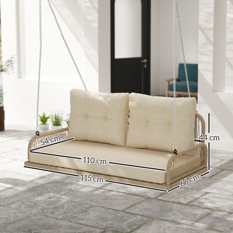Hollywoodschaukel 2-Sitzer Rattan Gartenschaukel mit Kissen Ketten bis 240 kg 115 x 66 x 44 cm Beige (1/5)